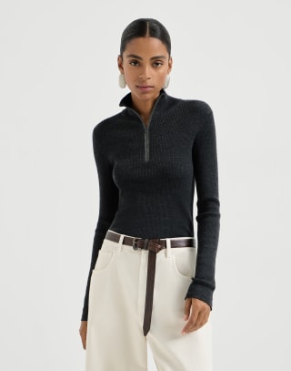Virgin wool and cashmere sweater Anthracite Woman - Brunello Cucinelli