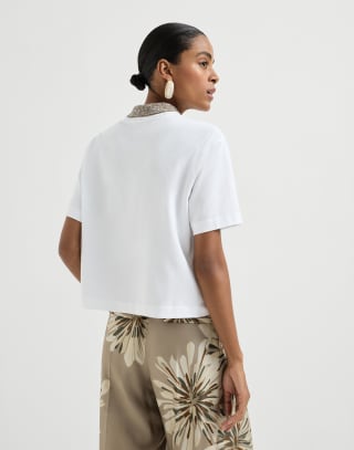 Polo with dazzling knit collar White Woman - Brunello Cucinelli