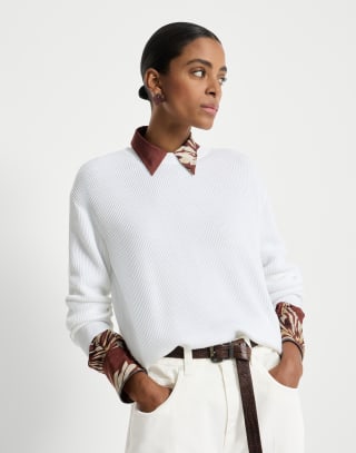 Cotton sweater White Woman - Brunello Cucinelli