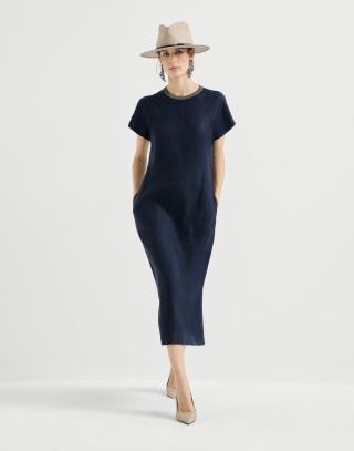 Twill dress with monili Blue Woman - Brunello Cucinelli
