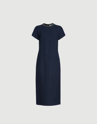 Twill dress with monili Blue Woman - Brunello Cucinelli
