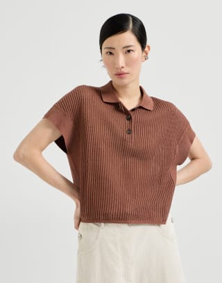 Polo Net a coste Rosso Mattone Donna - Brunello Cucinelli