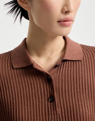 Polo Net a coste Rosso Mattone Donna - Brunello Cucinelli