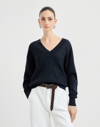 Pull en cachemire brillant Bleu Femme - Brunello Cucinelli
