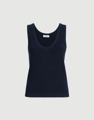 Cotton ribbed knit top Blue Woman - Brunello Cucinelli
