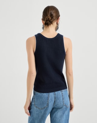 Cotton ribbed knit top Blue Woman - Brunello Cucinelli