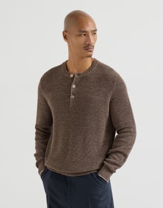 Sweater with Henley collar Hazelnut Man - Brunello Cucinelli