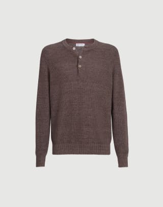 Sweater with Henley collar Hazelnut Man - Brunello Cucinelli