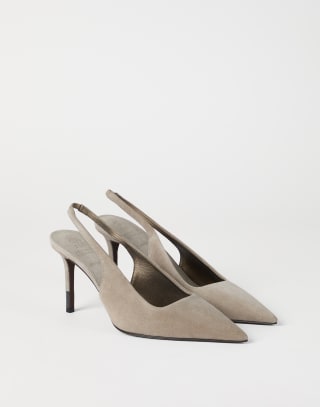 Suede slingback heels Light Grey Woman - Brunello Cucinelli