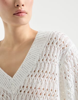 Maglia Dazzling Braids Bianco Donna - Brunello Cucinelli