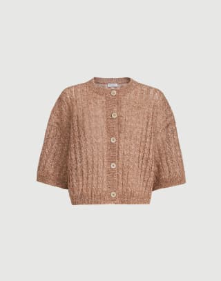 Cardigan Dazzling Cable Marron Femme - Brunello Cucinelli
