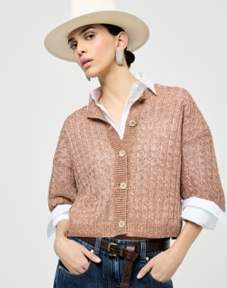 Cardigan Dazzling Cable Marron Femme - Brunello Cucinelli