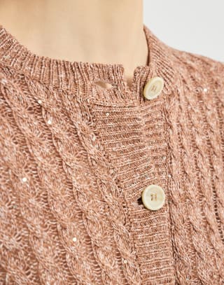 Cardigan Dazzling Cable Marron Femme - Brunello Cucinelli