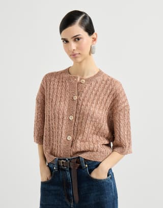 Cardigan Dazzling Cable Marron Femme - Brunello Cucinelli