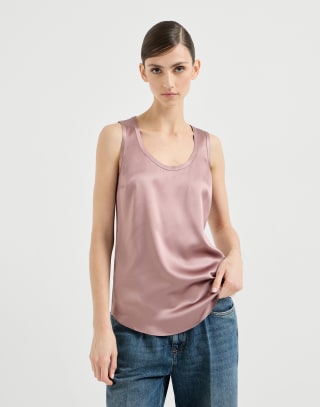 Top de raso de seda stretch Rosa Antiguo Mujer - Brunello Cucinelli