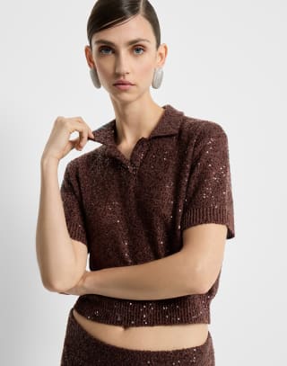 Polo Dazzling Texture Bordeaux Donna - Brunello Cucinelli
