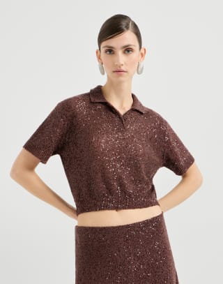 Polo Dazzling Texture Bordeaux Donna - Brunello Cucinelli