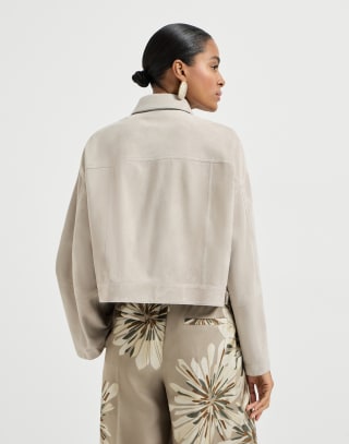 Blouson en daim Couture Gris Clair Femme - Brunello Cucinelli