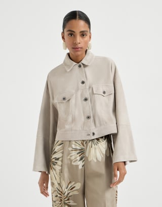 Couture suede jacket Light Grey Woman - Brunello Cucinelli