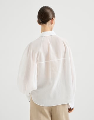 Bluse aus gestreiftem Organza Weiß Damen - Brunello Cucinelli