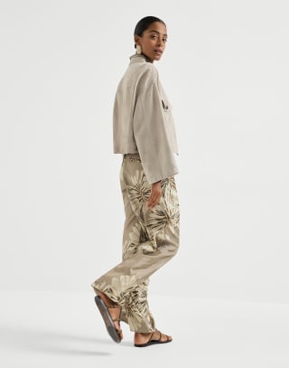 Pantalone in pongée Bloom Print Khaki Donna - Brunello Cucinelli