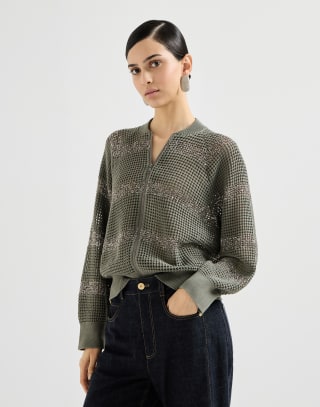 Cardigan with dazzling stripes Khaki Woman - Brunello Cucinelli