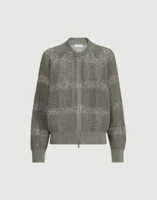 Cardigan with dazzling stripes Khaki Woman - Brunello Cucinelli