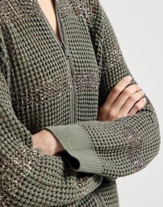 Cardigan with dazzling stripes Khaki Woman - Brunello Cucinelli