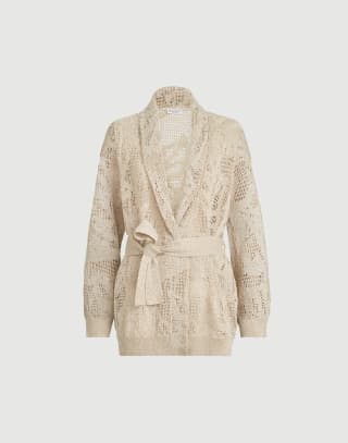 Cardigan Dazzling Water Lillies Beige Donna - Brunello Cucinelli