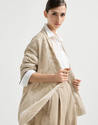 Cardigan Dazzling Water Lillies Beige Donna - Brunello Cucinelli