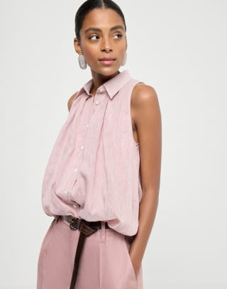 Striped organza shirt Pink Woman - Brunello Cucinelli