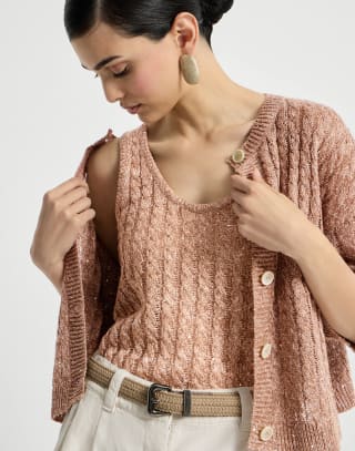 Haut Dazzling Cable Marron Femme - Brunello Cucinelli