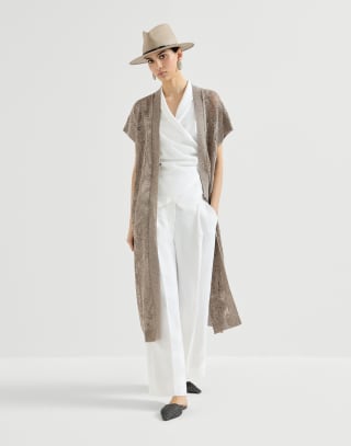 Cardigan long Dazzling Water Lillies Marron Boue Femme - Brunello Cucinelli