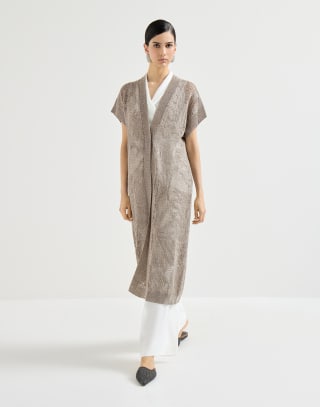 Cardigan long Dazzling Water Lillies Marron Boue Femme - Brunello Cucinelli