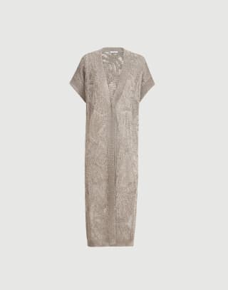 Cardigan long Dazzling Water Lillies Marron Boue Femme - Brunello Cucinelli