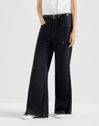 Loose Flared Trousers Dark Denim Woman - Brunello Cucinelli