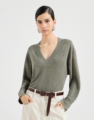 Maglia in lino Khaki Donna - Brunello Cucinelli