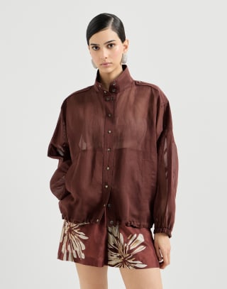 Cotton organza outerwear jacket Bordeaux Woman - Brunello Cucinelli
