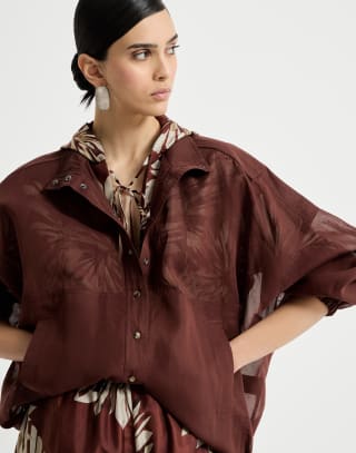 Cotton organza outerwear jacket Bordeaux Woman - Brunello Cucinelli