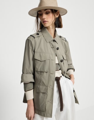 Outerwear with monili Khaki Woman - Brunello Cucinelli