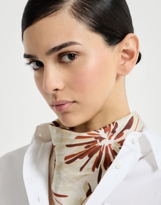 Bloom print pongee foulard Beige Woman - Brunello Cucinelli