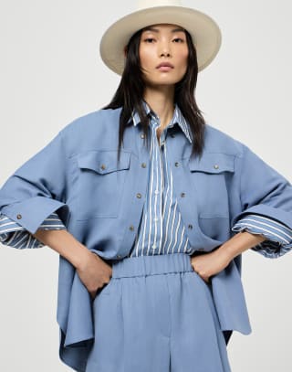 Fluid twill shirt Azure Woman - Brunello Cucinelli