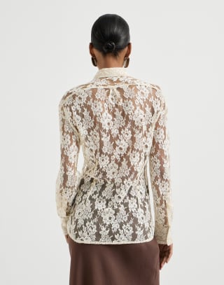 Chemise en dentelle Flower Jacquard Crème Femme - Brunello Cucinelli