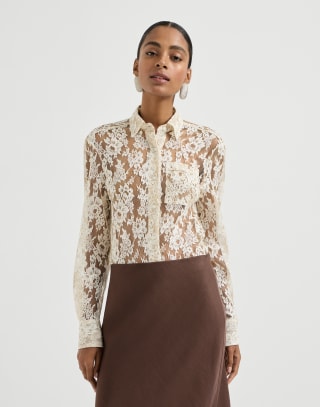 Chemise en dentelle Flower Jacquard Crème Femme - Brunello Cucinelli