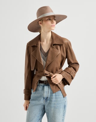 Vintage nappa Crop trenchcoat Brown Woman - Brunello Cucinelli