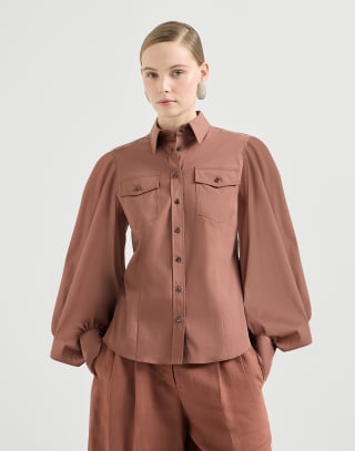 Stretch poplin shirt with monili Firebrick Woman - Brunello Cucinelli