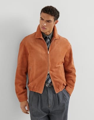 Blouson aus Veloursleder Aprikose Herren - Brunello Cucinelli
