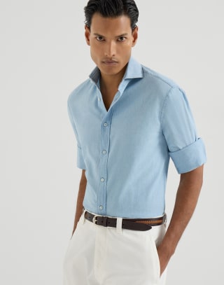 Chambray shirt Light Denim Man - Brunello Cucinelli