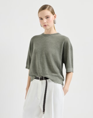 Pull en lin brillant Militaire Femme - Brunello Cucinelli