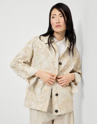 Abrigo Dazzling Seabed Embroidery Beige Mujer - Brunello Cucinelli